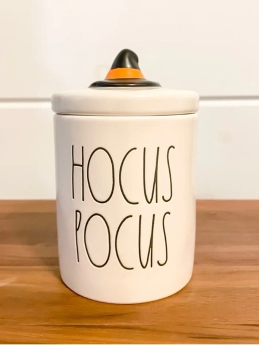 Rae Dunn HOCUS POCUS Ceramic Canister with Orange Accent